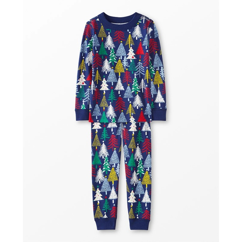 Hanna Andersson Twinkly Trees on Navy Organic Cotton Pajamas 2 Pc PJ Set Size 14